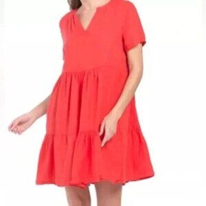 Francesca Bettini Orange Linen Short Sleeve Tiered Casual Mini Dress Size XS